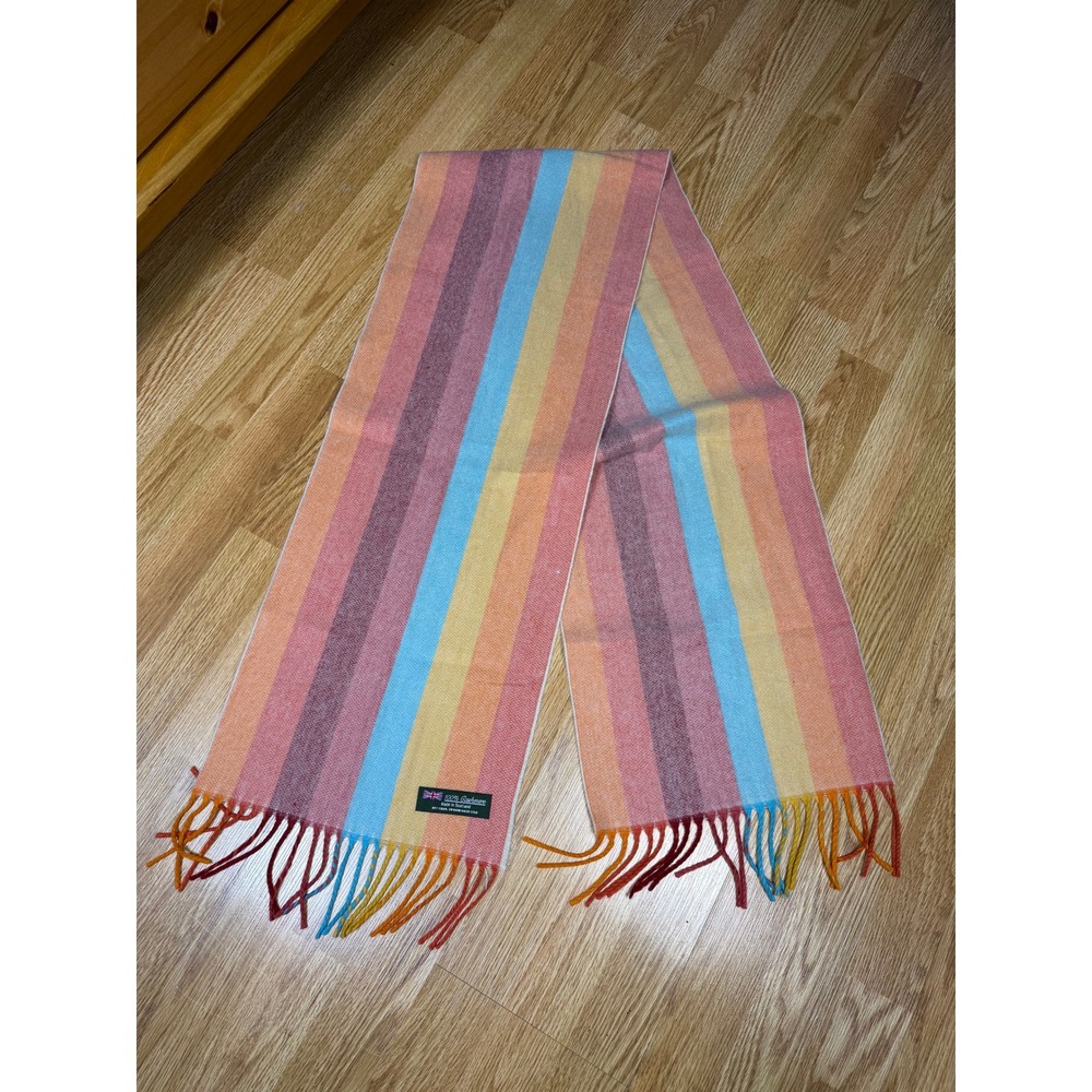 100% Cashmere Quiet Luxury Scarf Women Multicolor Preppy Striped Fringe Scotland
